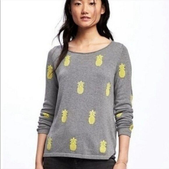 Old Navy Pineapple Scoop Neck Sweater XXL New Without Tags Yellow&Gray RM-B - Picture 2 of 7